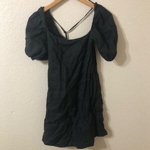 & Other Stories Black Linen Mini Dress with Puff Sleeves - Size 2